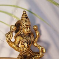 Brass Lakshmi Handmade Statue | Divine Idol for Housewarming Blessings & Home Decor | Brass Lakshmi Murti ( Yellow, 5 inch)