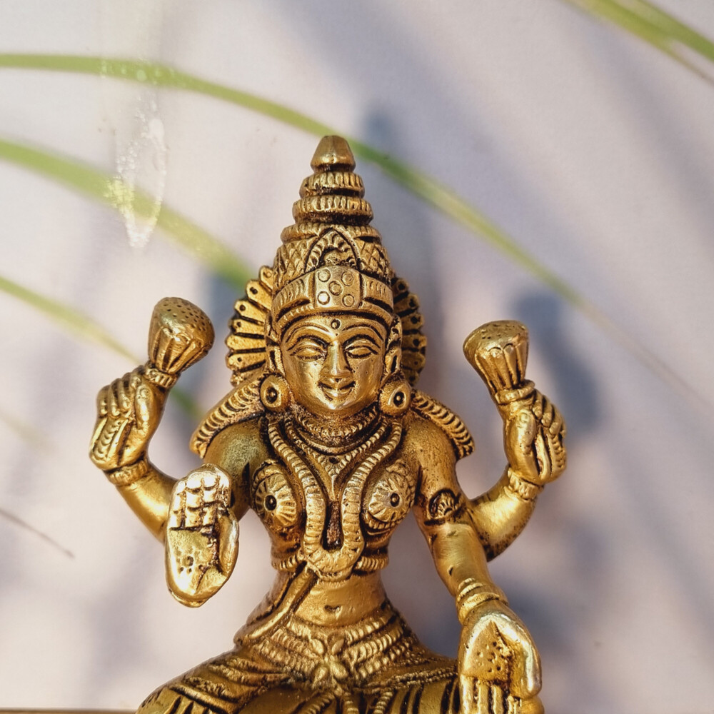 Brass Lakshmi Handmade Statue | Divine Idol For Housewarming Blessings & Home Decor | Brass Lakshmi Murti ( Yellow, 5 Inch) - Color: Yellow