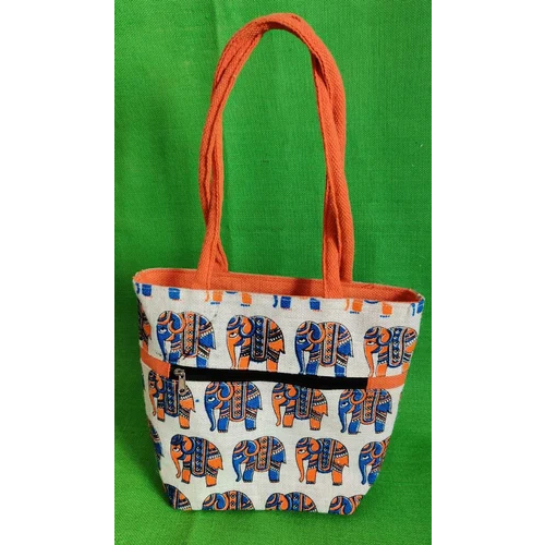 Ladies Elephant Printed Jute Shoulder Bag