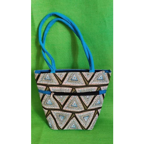 Ladies Printed Jute Shoulder Zipper Bag