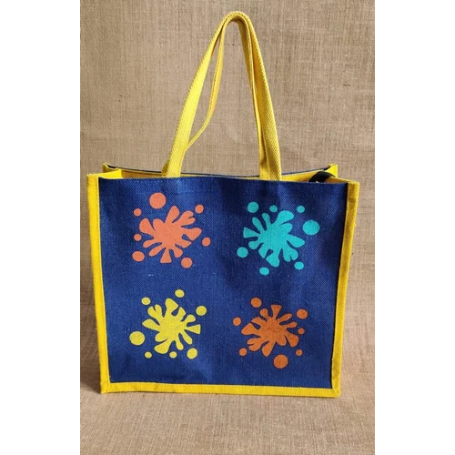 Printed Jute Carry Bag - Color: Blue(Base)