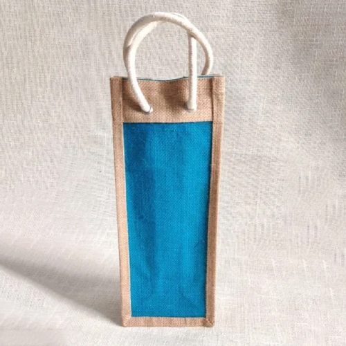 13X5X4 Inch Jute Water Bottle Bag - Color: Blue And Brown