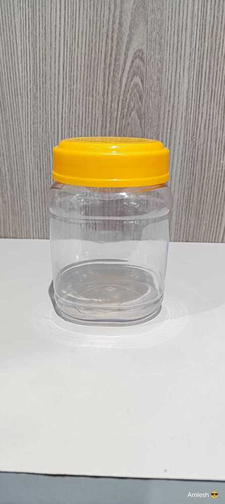 1kg Capacity Plastic Pet Jar - 1 Kg Size, Transparent Yellow Color, Hard Plastic Material, 59g Weight, Ideal For Ghee Storage And Cooking