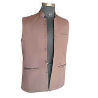 Men Peach Solid Band Collar Sleeveless Jacket