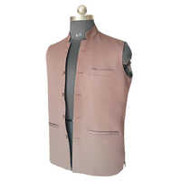Men Peach Solid Band Collar Sleeveless Jacket