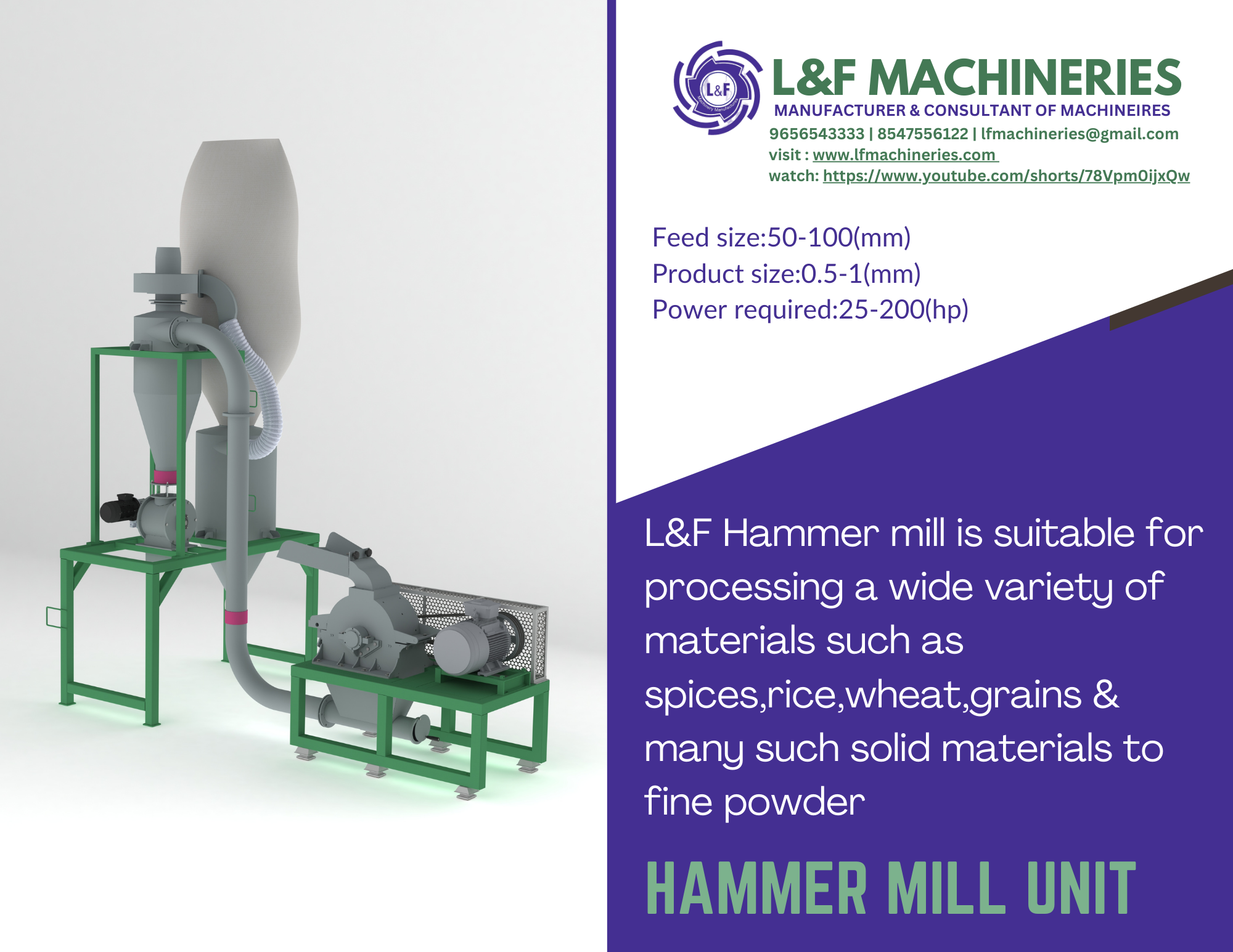 MS/SS Hammer Mill Machine-20hp-200hp