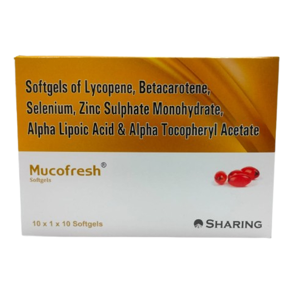 Mucofresh Softgels Capsules - Lycopene Usp 5 Mg Beta-carotene Usp 10 Mg Selenium 75 Mcg Zinc Sulphate Monohydrate Ip 27.45 Mg | For Osmf Therapy 10 X 1 X 10 Softgels