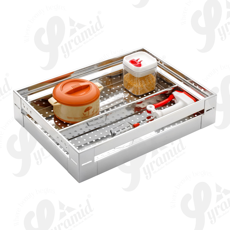 Stainless Steel Modular Kitchen Basket - 4, 6, 8 Inch Height, 20 To 24 Inch Length | Elegant Minimalist Design For Efficient Fruit And Vegetable Storage