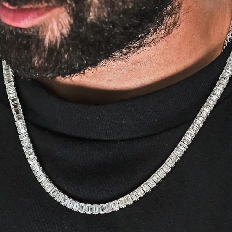 Moissanite Diamond Cuban Chain - 15mm Baguette Cut, 50 Carats Vvs Clarity, 925 Sterling Silver, Ideal For Party Wear