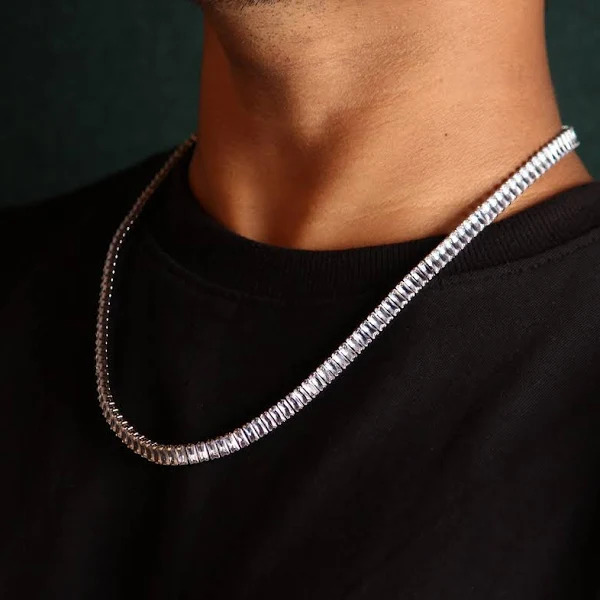 15mm Baguette Moissanite Diamond Cuban Chain 925 Sterling Silver Cuban Link Chain - Color: D