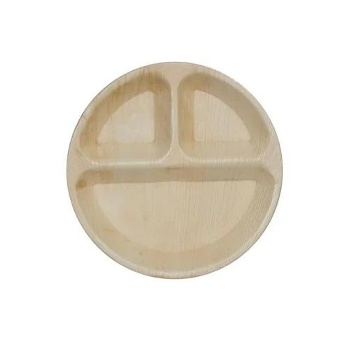 Plain 3 Compartment Round Areca Leaf Plate