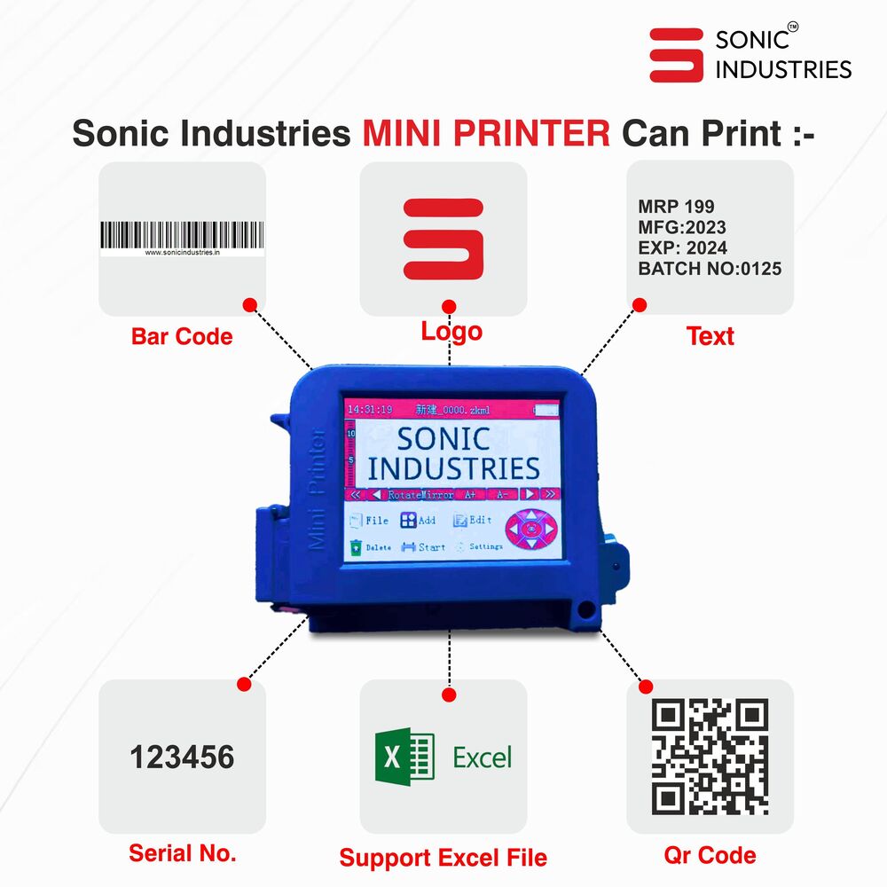Sonic Mini printer 12.7mm printer for glass,beverages printing date,qr & more