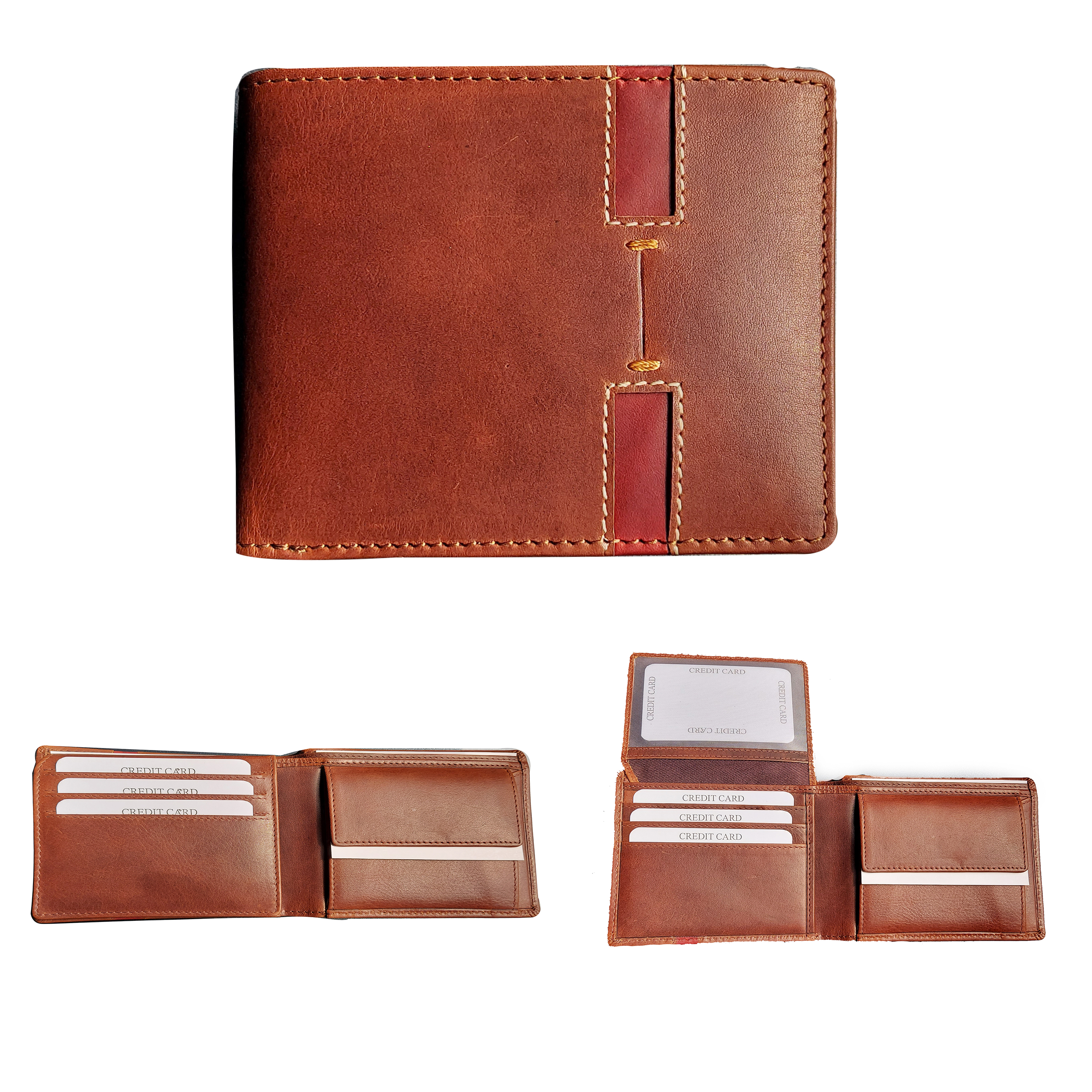 Bi-fold Genuine Leather Wallet - Color: Red