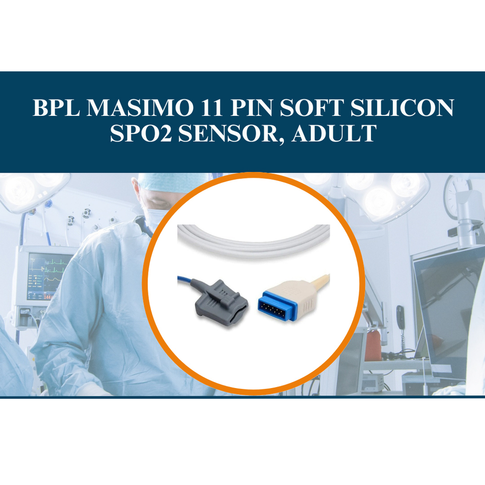 BPL Masimo 11 Pin Soft Silicon SpO2 Sensor, Adult - Soft Silicon, 1m Cable, Grey White, Masimo SET Compatible