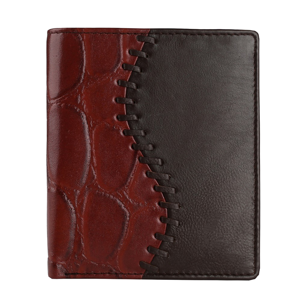 Two-tone Crocodile Pattern Textured Leather Bi-fold Notecase Wallet - Material: Genuine Cow Hide Leather, Size: 9.5x1.5x12 Cm, Color: Black/brown/dark Brown, Compartments: 4 Card Slots, 2 Currency Compartments, 1 Transparent Id Slot, Handstitched Accents For Elegant Design