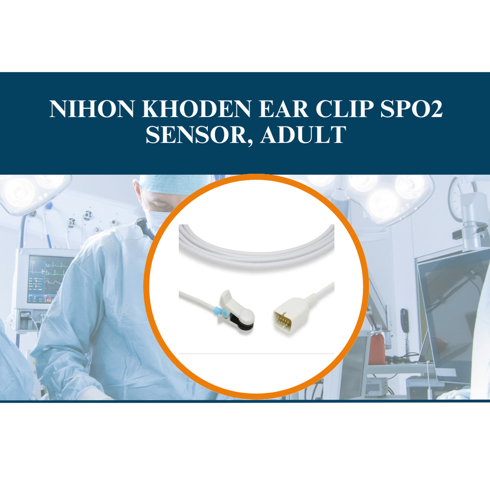 Nihon Khoden Ear Clip SpO2 Sensor, Adult - Medical-Grade TPU & ABS, White & Blue, Dual Wavelength LED, Reusable