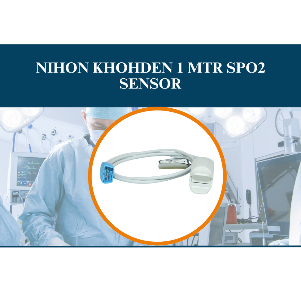Nihon Khohden 1 Mtr Spo2 Sensor - Medical-Grade Silicone, Thermoplastic, Grey/White with Blue Connector | Reflectance & Transmission, Silent Operation, Flexible, Reusable