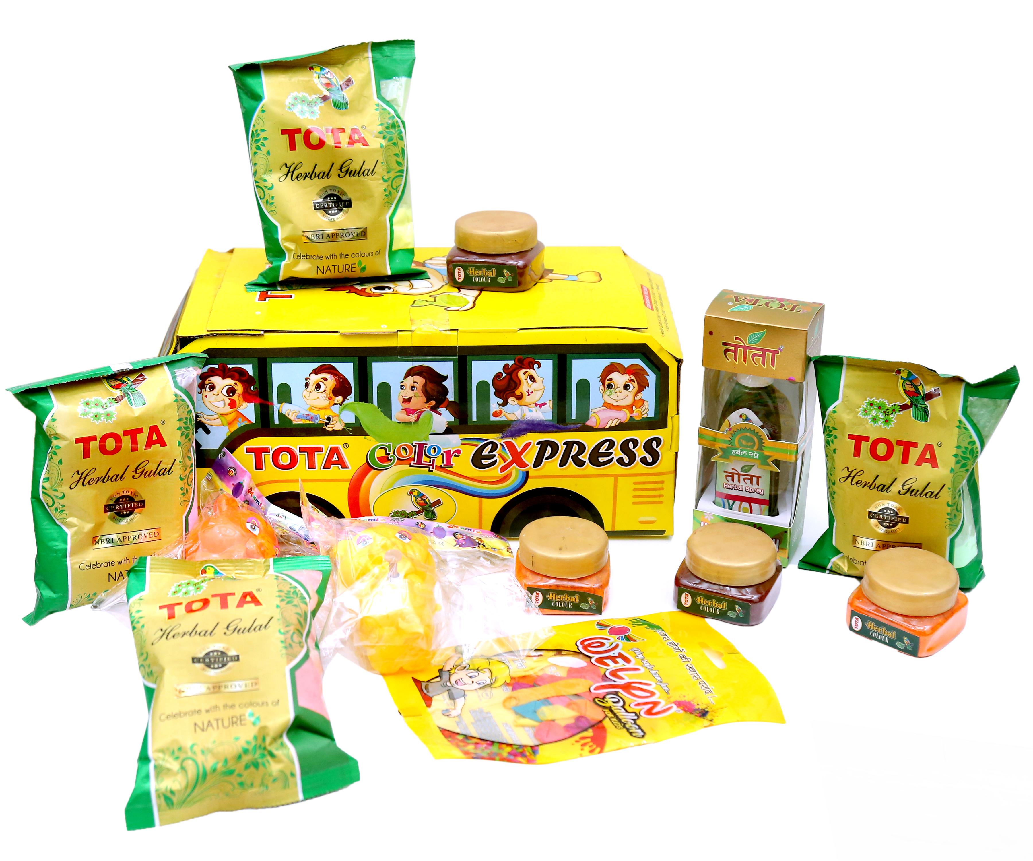 Tota Color Express - Natural Corn Starch Powder , Eco-friendly Non-toxic Holi Kit With Fragrant Colors And Attractive Car-shaped Packaging