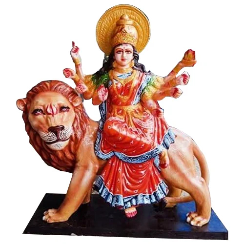 Shera Wali Mata Statue - Hand-Carved Fiber, 30-55 Kilograms | Polished Silver Finish, Durable for Temple & Exterior Decor