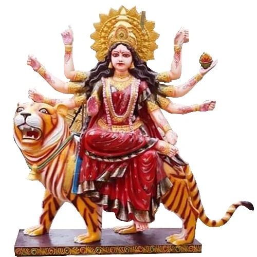 Fiber Durga Mata Statue - 5 Feet, Lightweight Fiber Material | Hand Carved, Polished Finish for Exterior Temple Decor