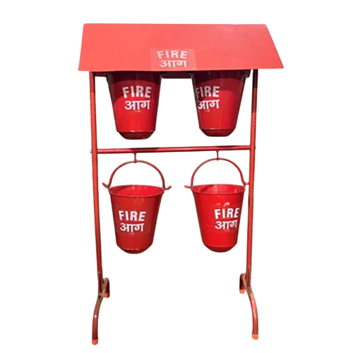 Fire Bucket Stand - Durable Iron, 5-7 kg Weight, Bright Red Color | 1-Year Warranty, Secure Metal Support for Fire-Fighting Equipment