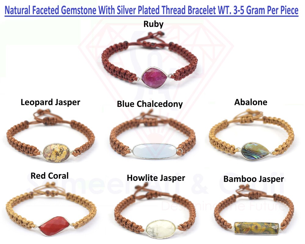 Faceted Cut Natural Gemstone Handmade Silver Plated Fashionable Thread Bracelet