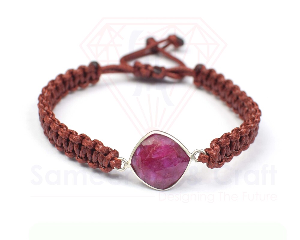 Faceted Cut Natural Gemstone Handmade Silver Plated Fashionable Thread Bracelet