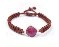 Faceted Cut Natural Gemstone Handmade Silver Plated Fashionable Thread Bracelet