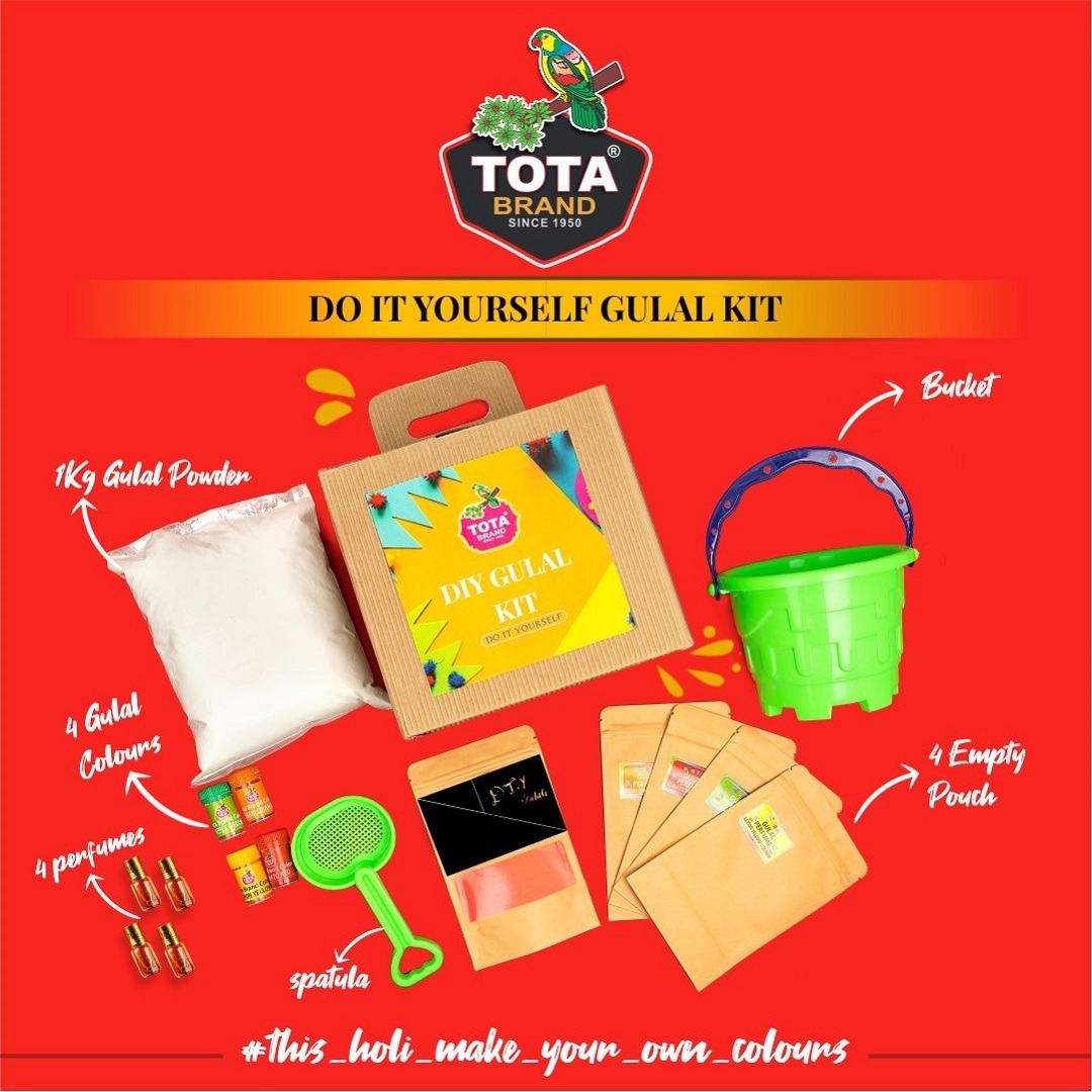 Tota Diy Gulal Kit - Eco-friendly Multicolor Starch Powder, Soft Texture, Fragrant, Includes Vessel & Mixing Rod For Holi Celebration