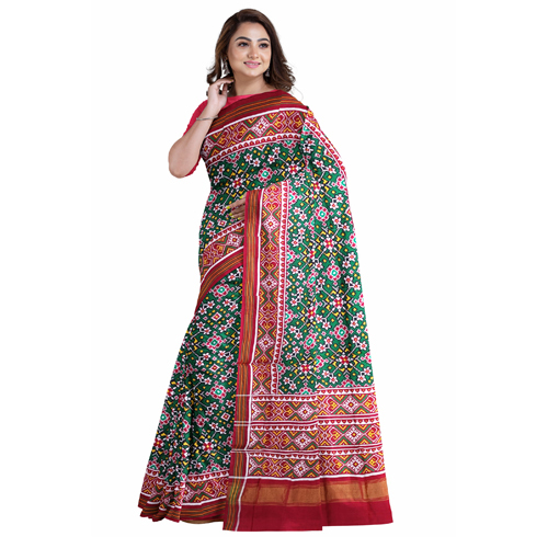 Green With Red Navratna Saree