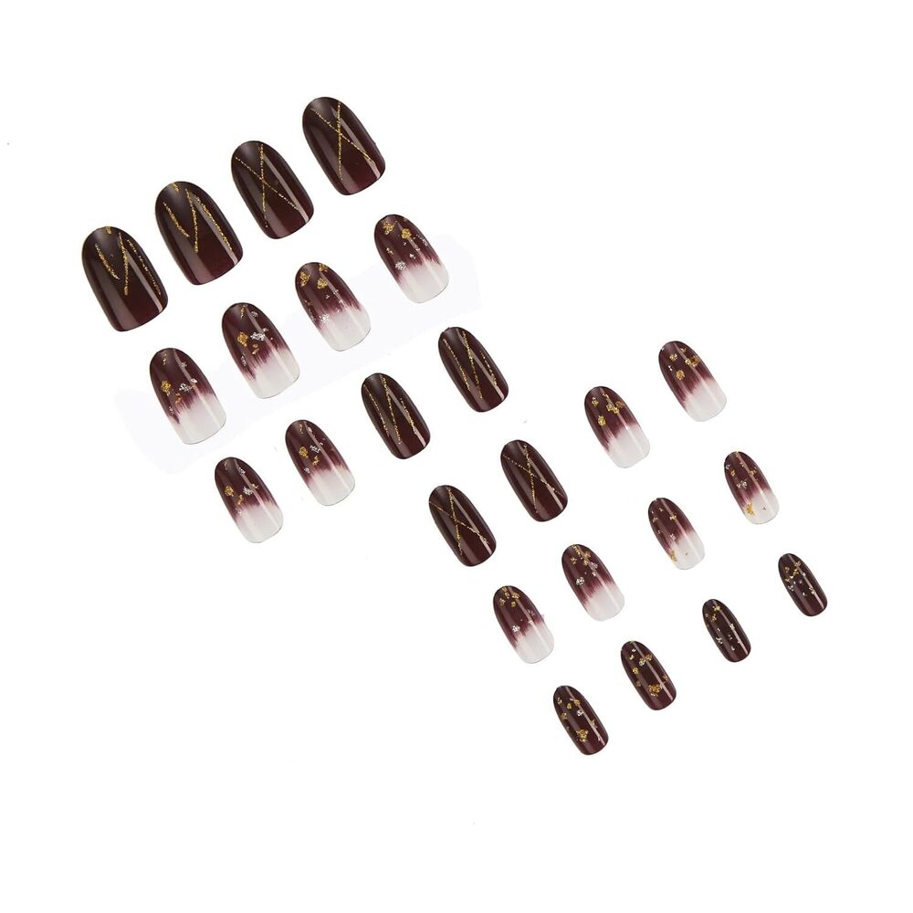 Cherrybox Press On Nails - Acrylic Material, Standard Size, Red Color | Bridal Fake Nails With Glitter For Women & Girls