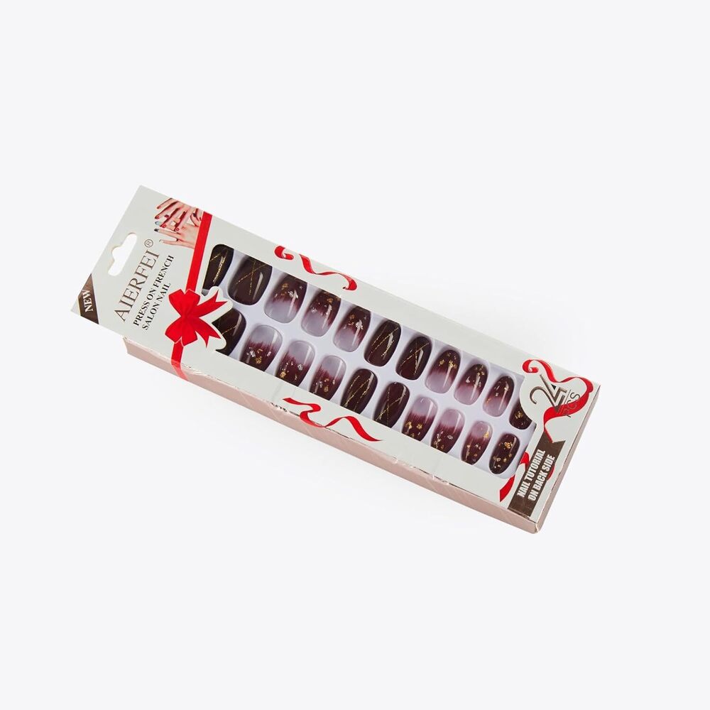 Cherrybox Press On Nails - Acrylic Material, Standard Size, Red Color | Bridal Fake Nails With Glitter For Women & Girls