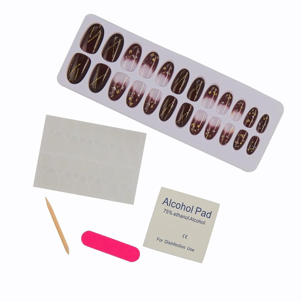 Cherrybox Press On Nails - Acrylic Material, Standard Size, Red Color | Bridal Fake Nails With Glitter For Women & Girls