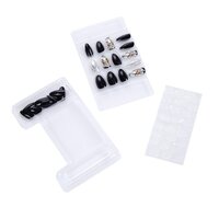 CherryBox 24 Nails Black and Silver with Diamonds Bridal False Nails Fake nails Salon Manicure Acrylic Nail Art Tps for Women Girls (Jelly Glue Adhesive Tabs)