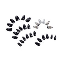 CherryBox 24 Nails Black and Silver with Diamonds Bridal False Nails Fake nails Salon Manicure Acrylic Nail Art Tps for Women Girls (Jelly Glue Adhesive Tabs)