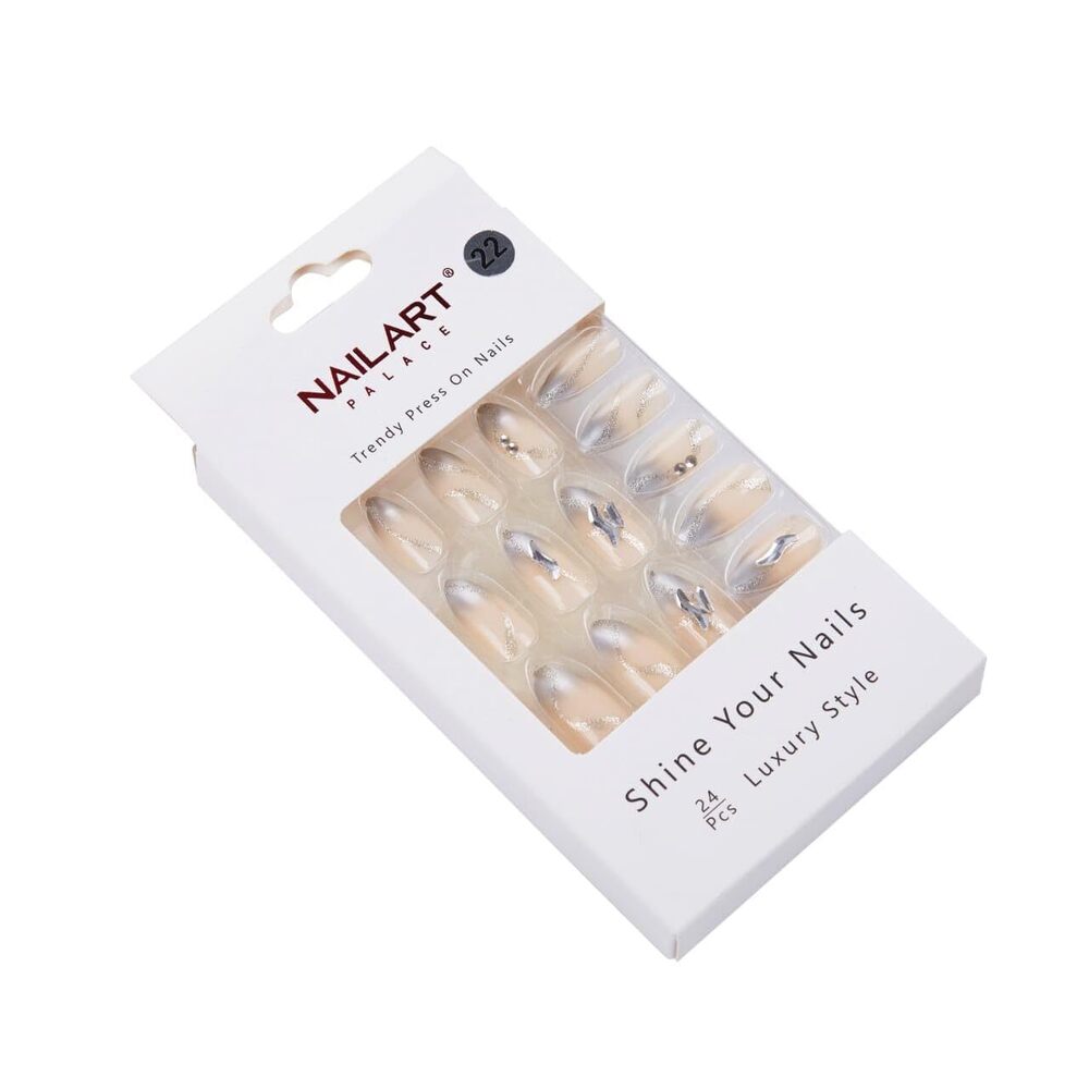 CherryBox 24 Nails Black and Silver with Diamonds Bridal False Nails Fake nails Salon Manicure Acrylic Nail Art Tps for Women Girls (Jelly Glue Adhesive Tabs)