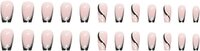 CherryBox 24 PCS Pink Press on Nails French Fake Nails Square Shaped Silver Line Black Glitter Stripe Design Full Cover Artificial Glue on Nails Set for Women Girls (Jelly Tabs and Glue Included)