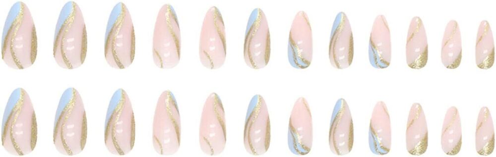 CherryBox 24pcs/set Artificial Nails, Acrylic Nails with Long Lasting Gloss Coating, Suitable for Women and Girls (Jelly Tabs and Glue Included)