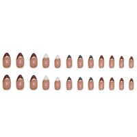 CherryBox 24 Pcs French Tip Fake Nails Almond Press on Nails Gold lines Designs Glossy Nails False Nails Acrylic Nails Stick on Nails for Women Art Manicure (Jelly Tabs and Glue Included)