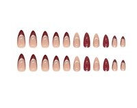CherryBox 24 Pcs Nails Almond, Stiletto French Tip, Red Glossy Fake Nails with Silver Glitter Design, Reusable Acrylic Stick on Nails for Women Girls (Jelly Glue Adhesive Tabs and Glue Included)