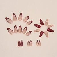 CherryBox 24 Pcs Nails Almond, Stiletto French Tip, Red Glossy Fake Nails with Silver Glitter Design, Reusable Acrylic Stick on Nails for Women Girls (Jelly Glue Adhesive Tabs and Glue Included)