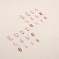 CherryBox 24Pcs Heart Print Medium French Press on Nails Almond Shaped White Edge Wavy Gold Powder Glitter Design Nails for Women Girls Nail Decorations (Jelly Tabs and Glue Included)