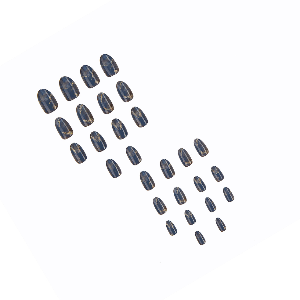 CherryBox 24 Nails Glossy Black Daily False Nails with Silver Glitter Short Squoval Fake Fingernails Salon Manicure Acrylic Nail Art Tps for Women Girls (Jelly Glue Adhesive Tabs and Glue Included