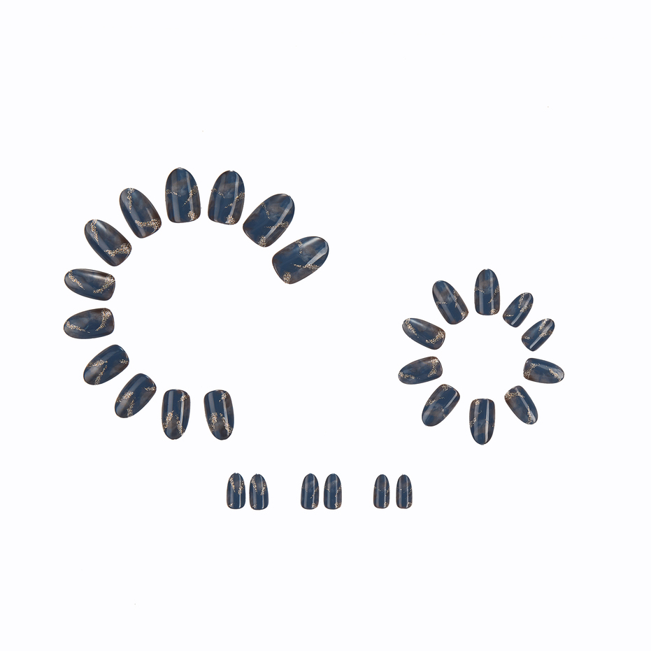 CherryBox 24 Nails Glossy Black Daily False Nails with Silver Glitter Short Squoval Fake Fingernails Salon Manicure Acrylic Nail Art Tps for Women Girls (Jelly Glue Adhesive Tabs and Glue Included