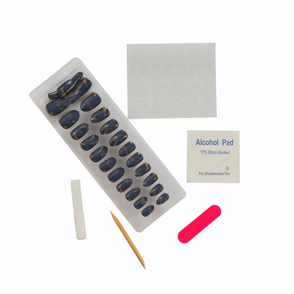 CherryBox 24 Nails Glossy Black Daily False Nails with Silver Glitter Short Squoval Fake Fingernails Salon Manicure Acrylic Nail Art Tps for Women Girls (Jelly Glue Adhesive Tabs and Glue Included