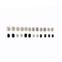 CherryBox 24 Nails Glossy Black Daily False Nails with Silver Glitter Short Squoval Fake Fingernails Salon Manicure Acrylic Nail Art Tps for Women Girls (Jelly Glue Adhesive Tabs and Glue Included).