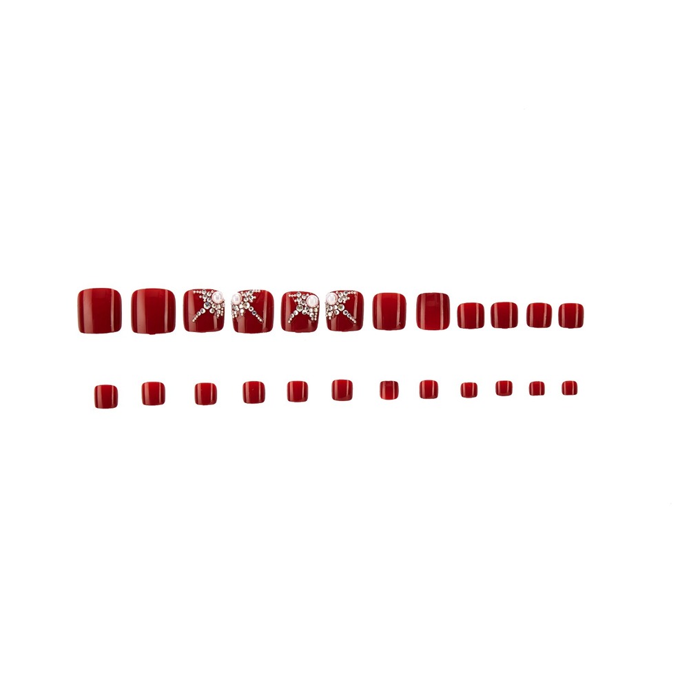 CherryBox 24 Nails Red FeetFake Acrylic Nail Art Tps for Women Girls (Jelly Glue Adhesive Tabs)