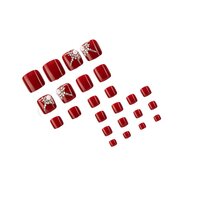 CherryBox 24 Nails Red FeetFake Acrylic Nail Art Tps for Women Girls (Jelly Glue Adhesive Tabs)