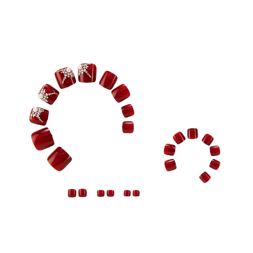 CherryBox 24 Nails Red FeetFake Acrylic Nail Art Tps for Women Girls (Jelly Glue Adhesive Tabs)