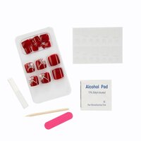 CherryBox 24 Nails Red FeetFake Acrylic Nail Art Tps for Women Girls (Jelly Glue Adhesive Tabs)